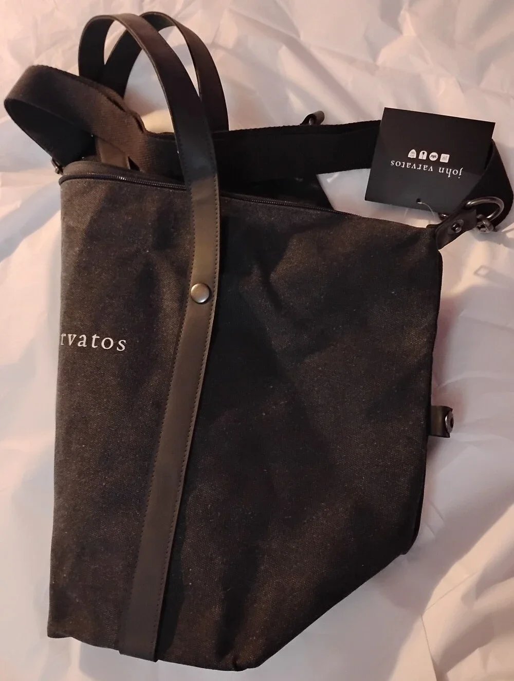 John Varvatson Weekender Duffle Bag. Black Canvas With Leather Straps.